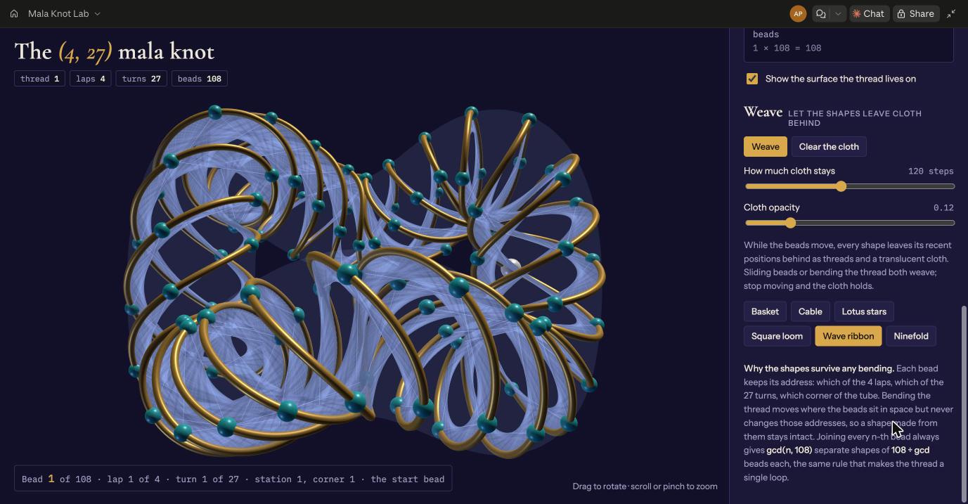The Wave ribbon weave: wave, thread order, with the shapes leaving cloth behind as the beads flow.